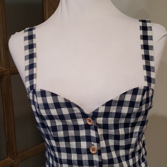THE Brasila Peplum Style Top In Navy Check NWT - Picture 4 of 8